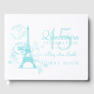 Livro De Visitas Turquesa de Paris do partido de Quinceanera do