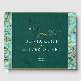 Livro De Visitas Turquesa Flores Emerald Wedes