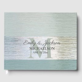 Livro De Visitas TurquoisSilver Sea Glass Monograma Casamento 