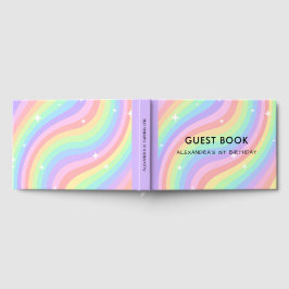 Livro De Visitas Um Ano Groovy Rétro Arco-Íris Pastel Aniversário d