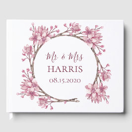 Livro De Visitas Uma flor de cereja rosa. Primavera floral casament