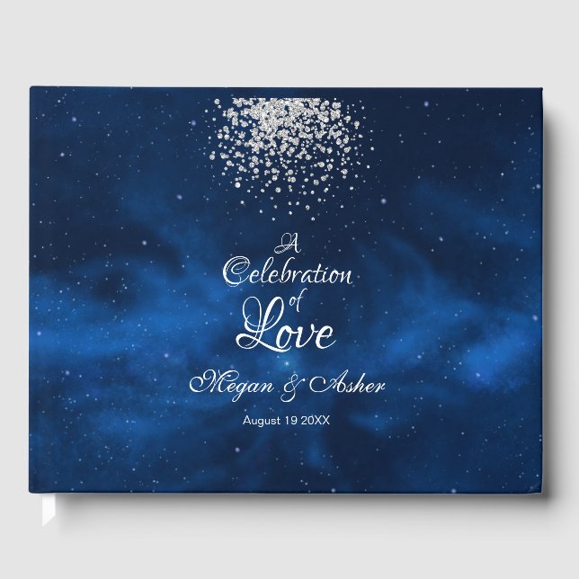 Livro De Visitas Universo azul romântico com Silver Confetti (Frente)