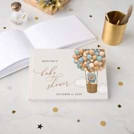 Livro De Visitas Urso, Balões Azuis, Balão de Ar Quente, Chá de fra