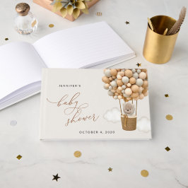 Livro De Visitas Urso, Balões de Beige, Balão de Ar Quente, Chá de 