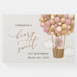 Livro De Visitas Urso Bonito, Balões Rosa, Primeiro Aniversário