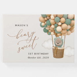 Livro De Visitas Urso Bonito, Balões Verdes, Primeiro Aniversário