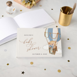 Livro De Visitas Urso de Teddy, Balão de Ar Quente Azul, Chá de fra