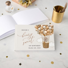 Livro De Visitas Urso Gelado, Balões de Beige, Primeiro Aniversário