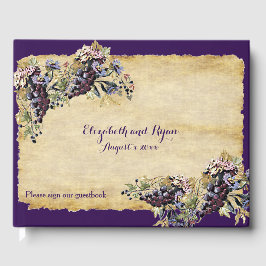 Livro De Visitas Uvas de Vineyard Wedding Watercolor em Papel Russo