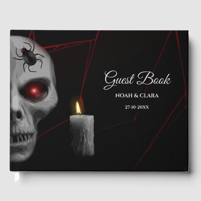 Livro De Visitas Vela de Aranha do Crânio Gótico - Halloween Moody  (Frente)