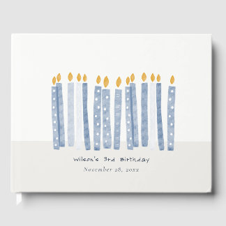 Livro De Visitas Velas de Aniversário de Cor Azul de Pastel Suave e