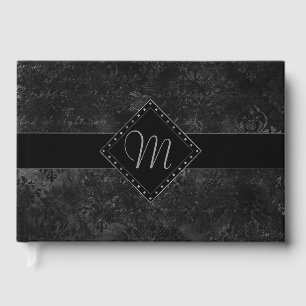 Livro De Visitas Velvety Onyx Damask Preto Vampiro Personalizado