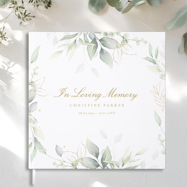 Livro De Visitas Verde "Em Memória Amorosa"  Funeral (Greenery "In Loving Memory" Funeral Guest Book)