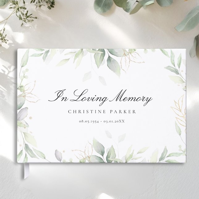 Livro De Visitas Verde "Em Memória Amorosa"  Funeral (Greenery "In Loving Memory" Funeral Guest Book)