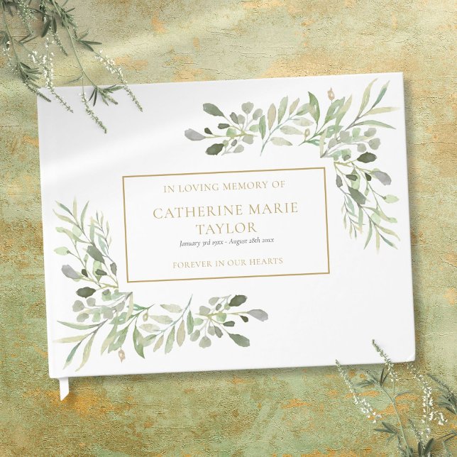 Livro De Visitas Verde Em Memória Carinhosa Memorial Funeral (Greenery In Loving Memory Memorial Funeral Guest Book)