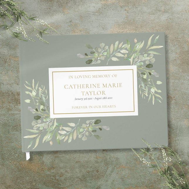 Livro De Visitas Verde em Memória Memorial Funeral Amoroso (Greenery In Loving Memory Memorial Funeral Guest Book)