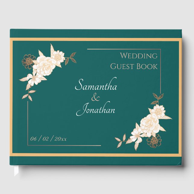 Livro De Visitas Verde Escuro com Casamento de Rosas (Frente)