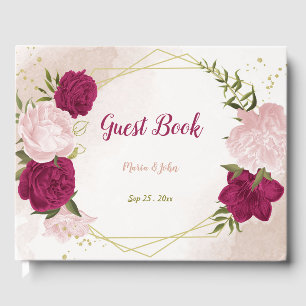 Livro De Visitas verde-flores rosa magenta