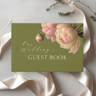Livro De Visitas Verde-oliva Casamento de Rosa de Blush Chic