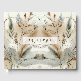 Livro De Visitas Verde Sutil Botânico Moderno Casamento Boho