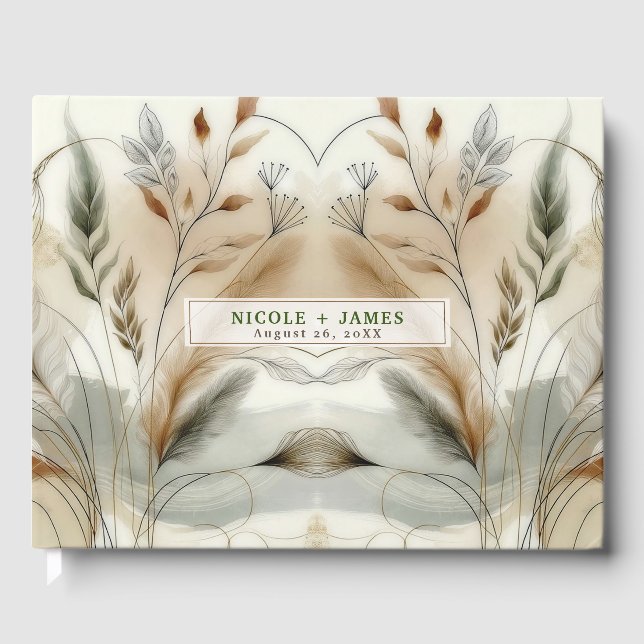 Livro De Visitas Verde Sutil Botânico Moderno Casamento Boho (Frente)