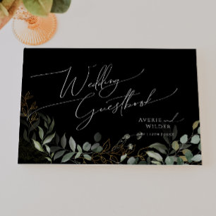 Livro De Visitas Verde Whimsical e Dourado Casamento Negro