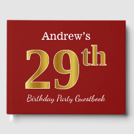 Livro De Visitas Vermelho, Faux Dourado 29ª Festa de aniversário +