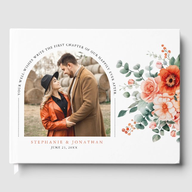 Livro De Visitas Verona Sunset Bright Orange Foto Floral Moderna Mo (Frente)