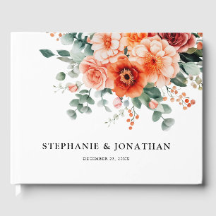 Livro De Visitas Verona Sunset Bright Orange Modern Floral Casament