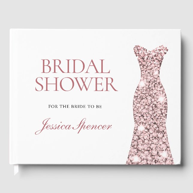 Livro De Visitas Vestido Brilho Dourado Rosa Chá de Noiva (Frente)