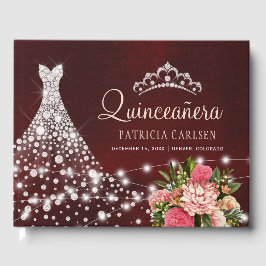 Livro De Visitas Vestido de diamante brilhante burgundy floral quin