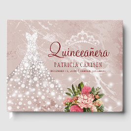 Livro De Visitas Vestido de mármore rosado com brilho de diamantes