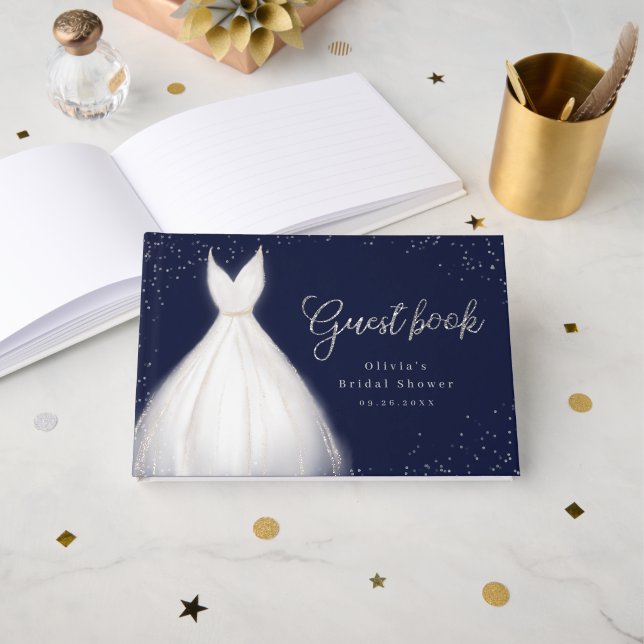 Livro De Visitas Vestido Elegante Brilho Prata Marinha Chuveiro Nup (Frente aberta)