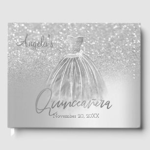 Livro De Visitas Vestido Prata Quinceañera Bokeh Chic Prata