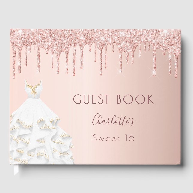 Livro De Visitas Vestidos de rosa dourado doce 16 (Frente)