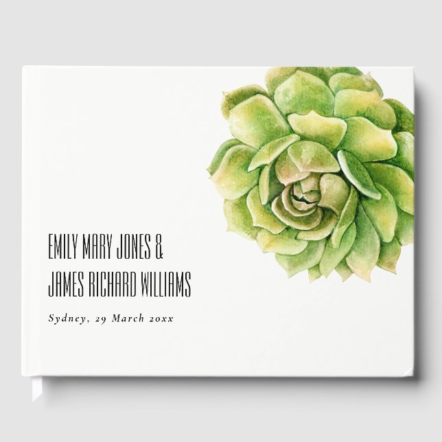 LIVRO DE VISITAS VIBRANT GREEN WATERCOLOR SUCCULENT PERSONALIZADO (Frente)
