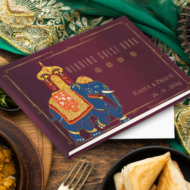 Livro De Visitas Vibrant Red and Dourado Indian Wedesasasasasak (Vibrant Red and Gold Indian Wedding Keepsake Guest Book)