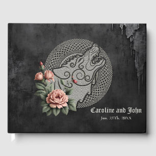 Livro De Visitas Viking Wolf & Rosas. Uma cabeça estilizada de lobo
