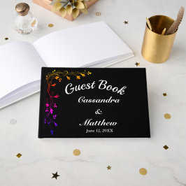 Livro De Visitas Vinhas Floral no Neon Black Background Guest Book
