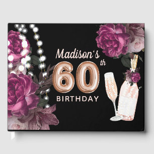 Livro De Visitas Vinho Rosa personalizado de 60º aniversário do l