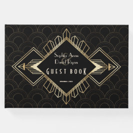 Livro De Visitas Vintage 20s, Excelente preto Dourado Gatsby