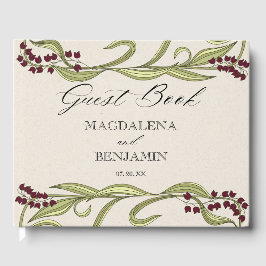 Livro De Visitas Vintage Art Nouveau Burgundy Green Flowers Wedding