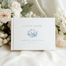 Livro De Visitas Vintage Blue Floral Swans Wedding