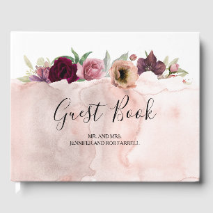 Livro De Visitas Vintage Blush e Marsala Floral Wedding