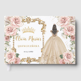 Livro De Visitas Vintage Blush Pink Champagne Floral Quinceanera