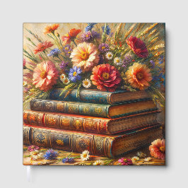 Livro De Visitas Vintage Books and Wildflowers Art