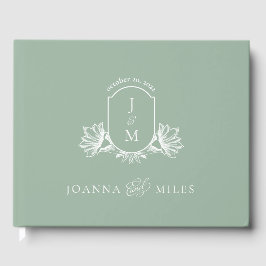 Livro De Visitas Vintage Botânica Sage Monograma Crest