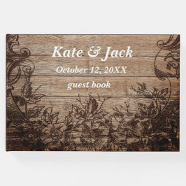 Livro De Visitas Vintage Casamento de Madeira Gravada
