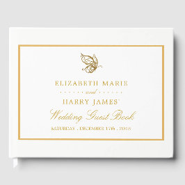 Livro De Visitas Vintage Dourado Casamento com Borboleta da Literat