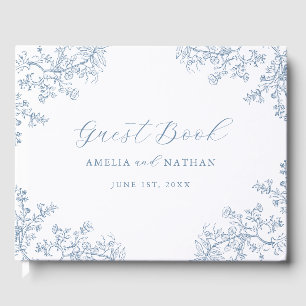 Livro De Visitas Vintage Dusty Blue Floral Casamento